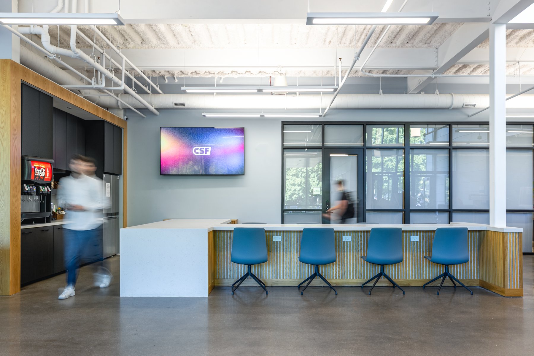 Kentucky University — snack bar counter with a soda fountain and blue stools